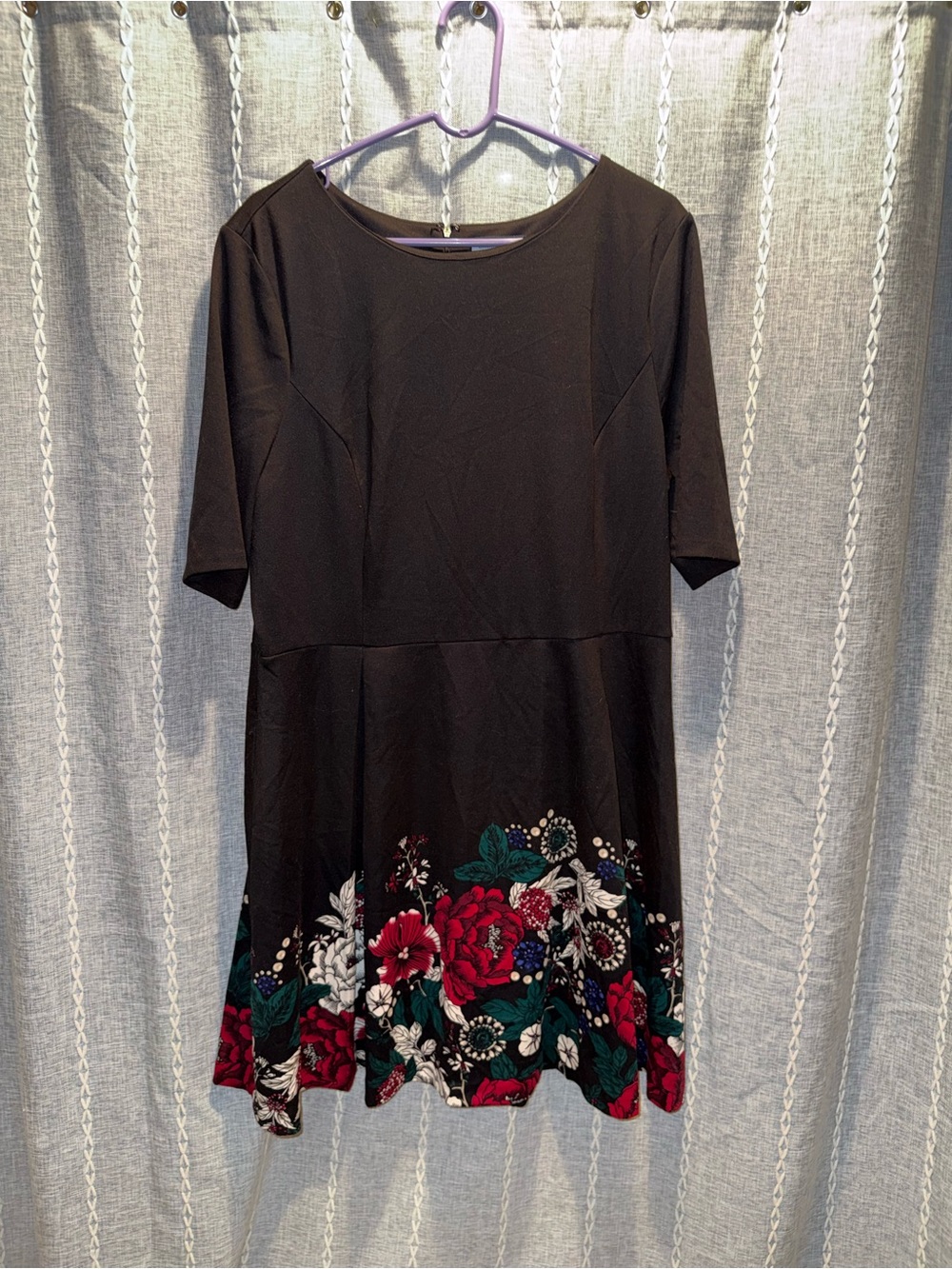Charter Club Black Mini Dress with Red & Green Floral Border